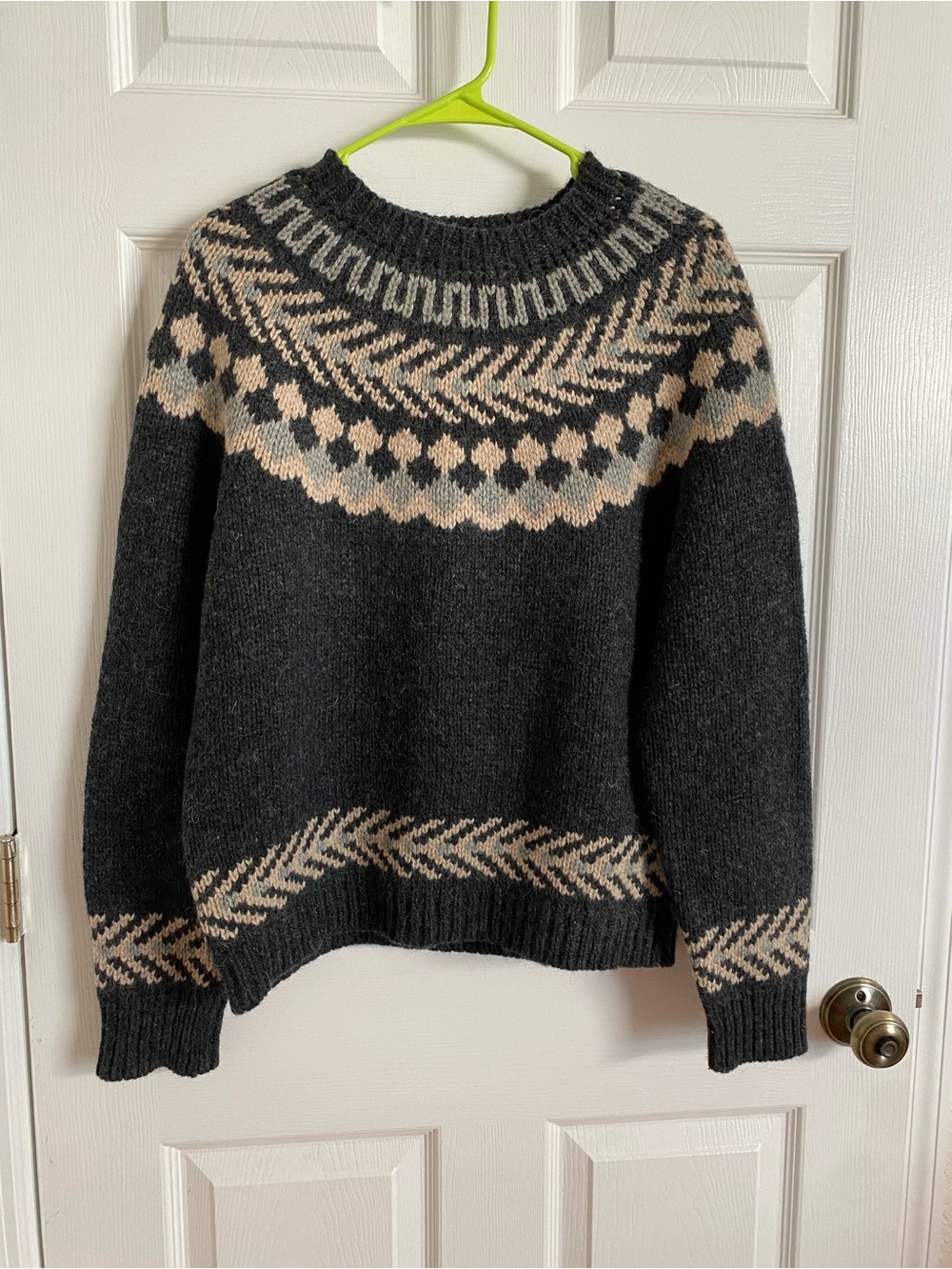 Free People Charcoal Crewneck Sweater with Cream Nordic Yoke